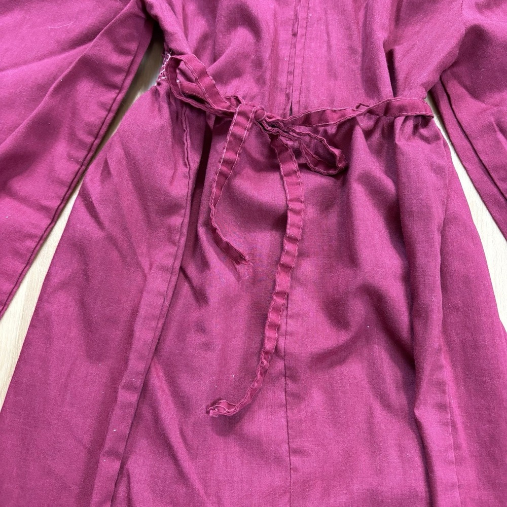 VTG Polly Flinders Hand Smocked Embroidered Long Sleeve Prairie Dress Maroon 10 - Picture 5 of 13